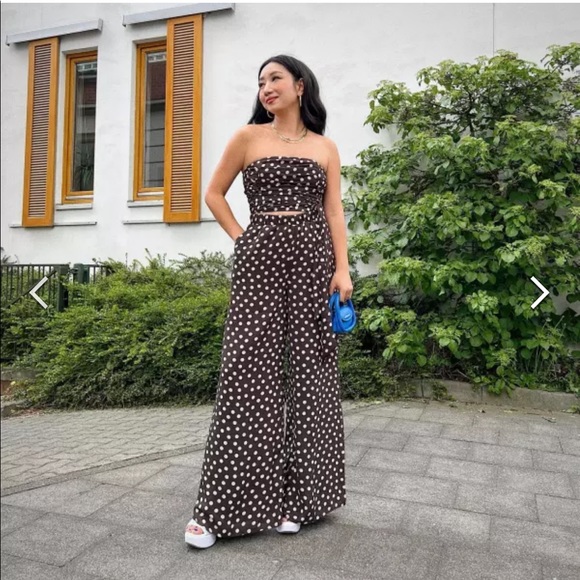 NWT Bloggers Favorite Express Polka Dot Ruched Tie Waist Tube Top - Picture 3 of 13